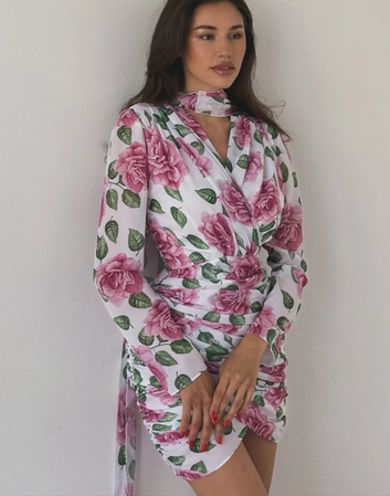 Vestito a Portafoglio con Stampa Romantica