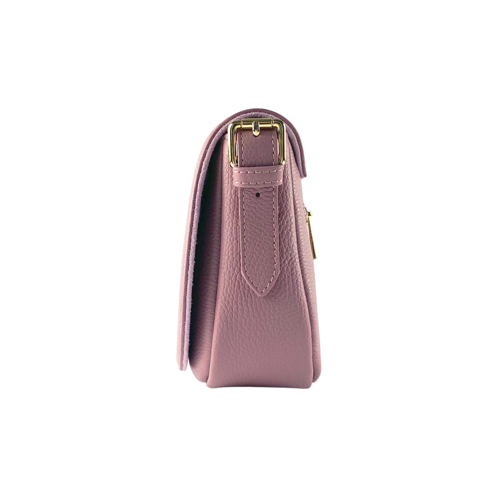 Borsa a Tracolla  in Vera Pelle Made in Italy con Tracolla removibile in pelle e attacchi con fibbie in metallo Oro Lucido - Colore Rosa Antico - Dimensioni: cm 26 x 20 x 10