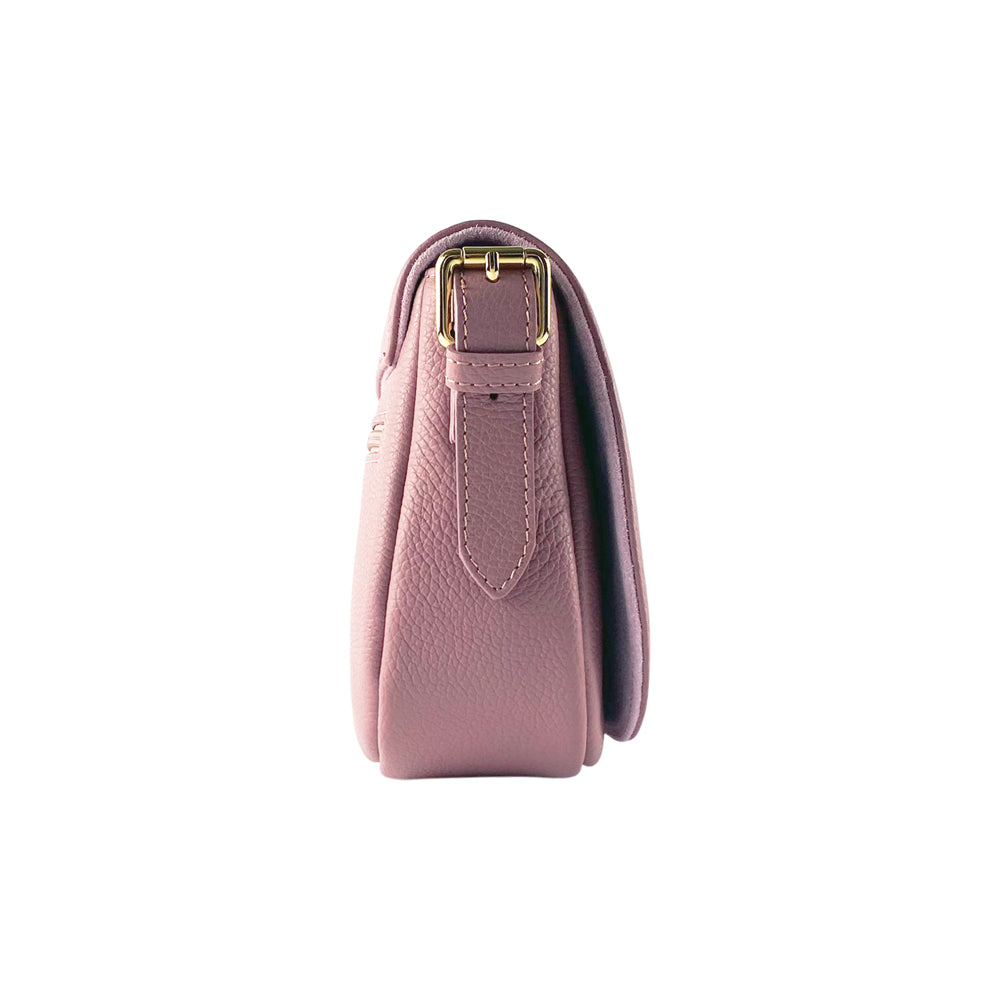 Borsa a Tracolla  in Vera Pelle Made in Italy con Tracolla removibile in pelle e attacchi con fibbie in metallo Oro Lucido - Colore Rosa Antico - Dimensioni: cm 26 x 20 x 10