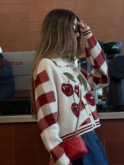 Cardigan Donna Corto con Ricamo Ciliegie