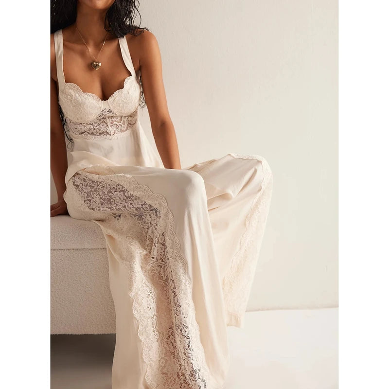 Pantaloni Beachwear Wide Leg con Pizzo Floreale Y2K