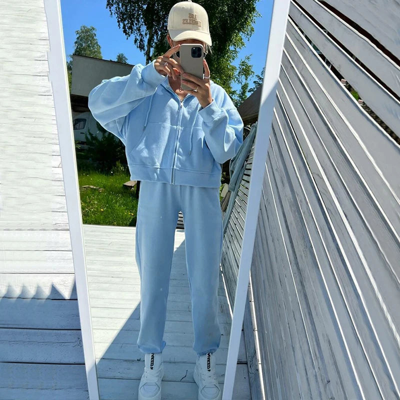 Tuta Loungewear in Felpa con Zip e Cappuccio (Oversize)