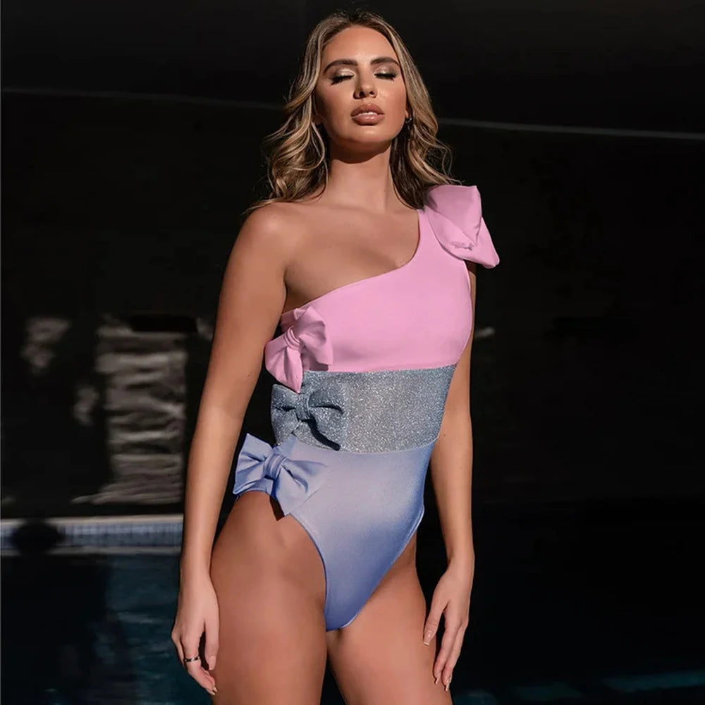 Costume intero con fiocchi Pastello marino