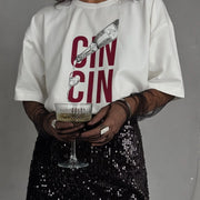 T-Shirt Donna Stampa Lettere Retro - Maglietta Cotone Street Style