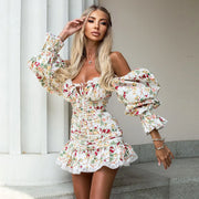 Mini Abito Monospalla con Stampa – Maniche Puff e Vita Alta A-Line