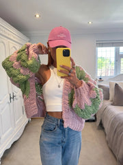 Cardigan Oversize "Checker Pop" a Maglia Grossa