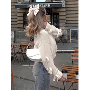 Maglione Donna French Style con Fiocco - Pullover Girocollo Loose Fit Autunno