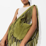 Borsa Crossbody Boho con Frange e Borchie - Tracolla Vintage Scamosciata