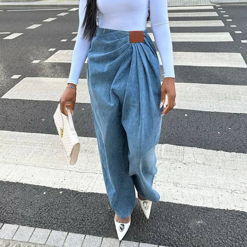 Jeans Donna Wide Leg Street Style - Denim Straight Versatile Autunno 2025