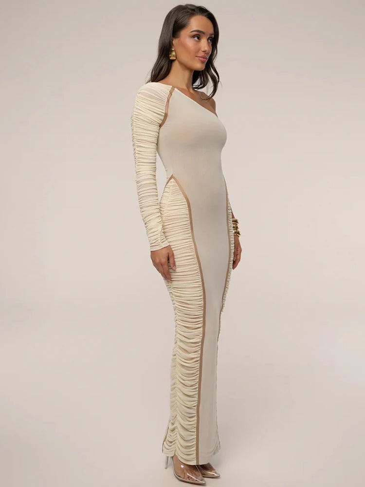 Abito Lungo Monospalla Elegante - Vestito Sera Bodycon con Arricciature