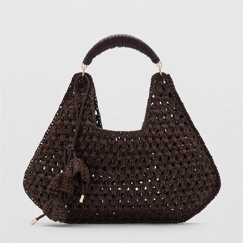 Borsa Tote in Paglia Traforata con Nappine