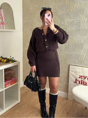 Set Coordinato Donna Maglia e Minigonna - Completo Cardigan Manica Lunga e Gonna Corta Elegante