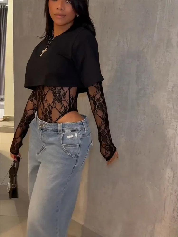 Body in Pizzo "Lace Edge" & Baggy Jeans Fit