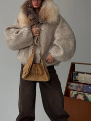 Giacca-Bomber Invernale Oversize con Finiture in Pelliccia