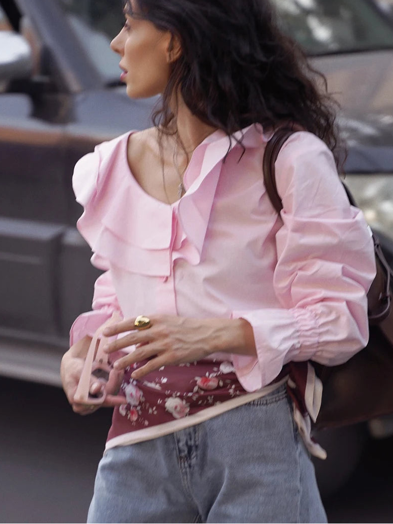 Camicia Rosa Elegante Donna - Maniche Lunghe con Collo a Revers