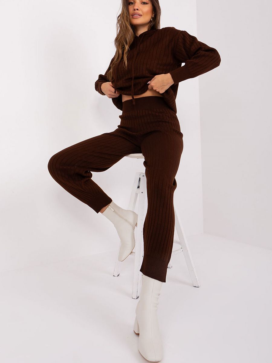 Co-ord Set in maglia a coste marrone